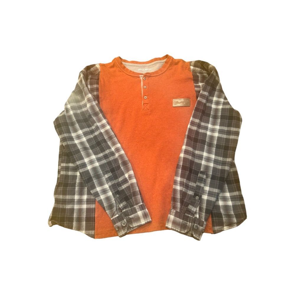 Eddie Bauer Wrangler Lg Color block Orange and Flannel Shirt‎